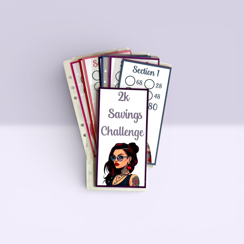 Tattooed Women 2,000 Dollars Savings Challenge, Glitter A6 Budget Binder