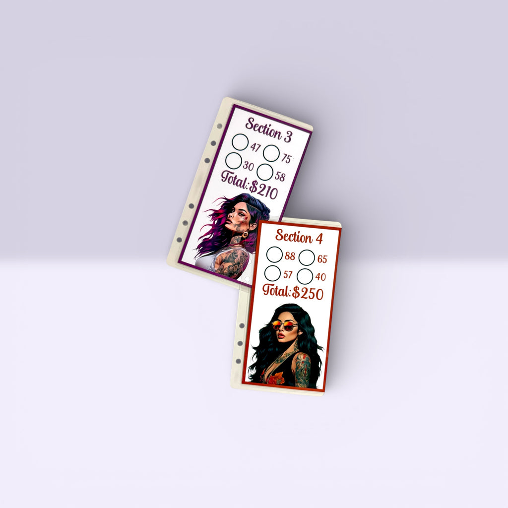 Tattooed Women 2,000 Dollars Savings Challenge, Glitter A6 Budget Binder