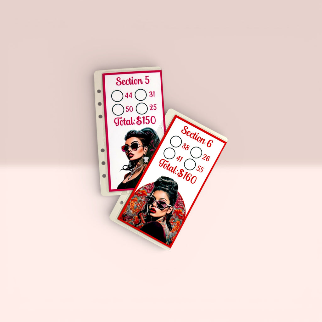 Tattooed Women 2,000 Dollars Savings Challenge, Glitter A6 Budget Binder