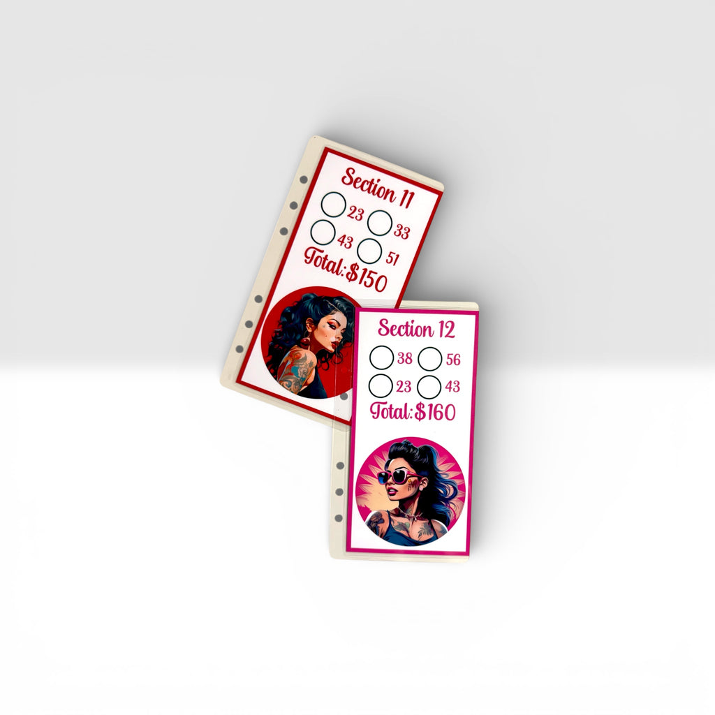 Tattooed Women 2,000 Dollars Savings Challenge, Glitter A6 Budget Binder